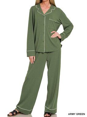 Ezenana Button-down long sleeve shirt & long pants pj set